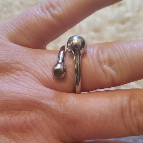 Silver Cat Eye Ring Solid Sturdy Crystal Stone Size 9 - Picture 9 of 9